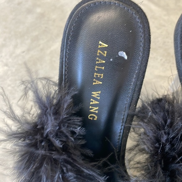 Azalea Wang feather boa Elegant Black Feathered Stiletto Heels size 8 Stripper - Picture 3 of 7